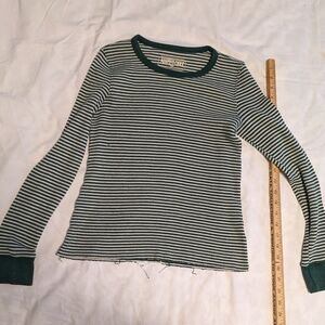 American Eagle Green and White Striped Long Sleeve